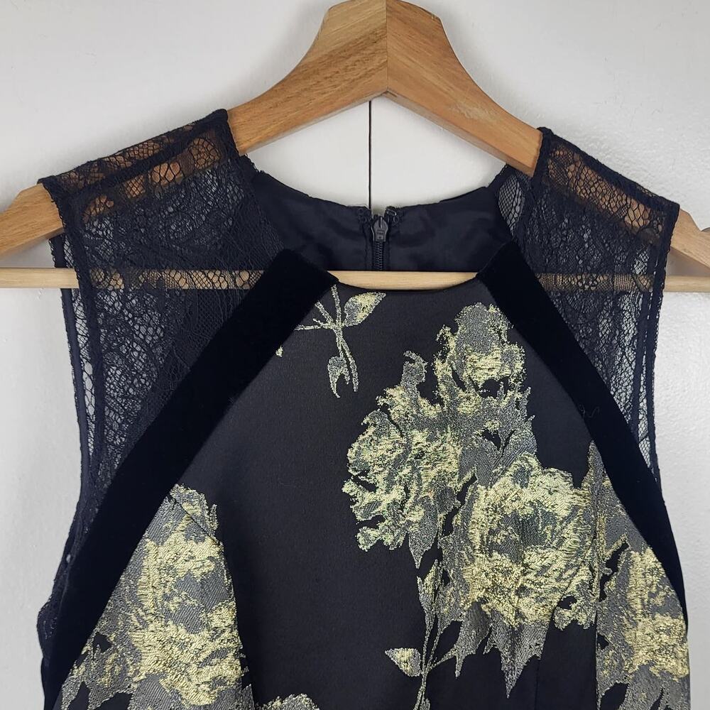 Silk Trim Metallic Floral Midi Fit and Flare Pleated Carmen Marc Valvo Dress | 4 - Picture 5 of 9